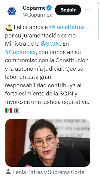 Desde que vi a la COPARMEX encabezada por José Medina Mora, pronostique que se iban a doblar, lo confirme cuando promovieron dejar a López TODO EL SEXENIO con Gustavo de Hoyos y Claudio X.
HECHOS Y DATOS , NO TIENEN MADRE, ya doblados ante la 4T
Vean su tweet; estamos jodidos