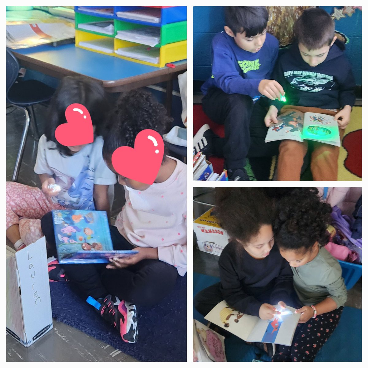 CarrieRinaldi's tweet photo. We are #FlyHighFri with our flashlight reading! Learning and reading together! #fabfirsties @lindeneauschool https://t.co/Q84uVprUAP