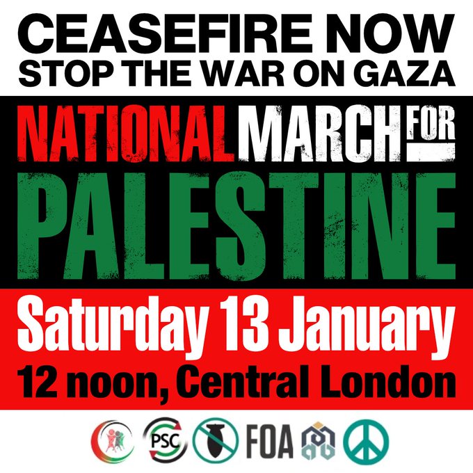 #CeasefireNOW! As the devastation in Gaza worsens, we must keep up the pressure. The next national march is on 13th January. PPU members will be among the many thousands there. Please get in touch to coordinate with other PPU members- mail@ppu.org.uk @CNDuk @PSCupdates @STWuk