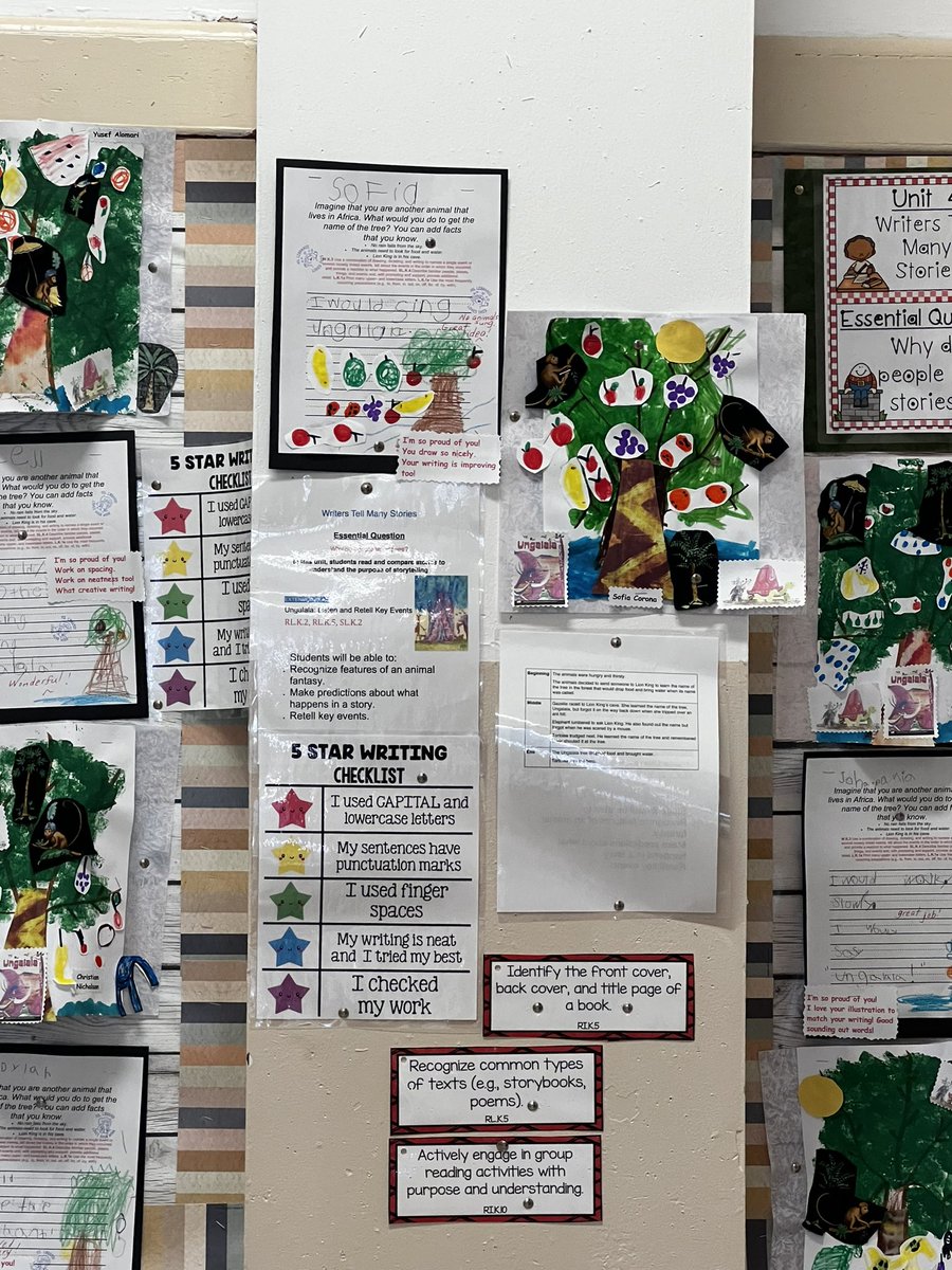 Maestrajenn's tweet image. Students enjoyed the read aloud “UNGALALA.” They created their own magic trees with a creative writing piece. #Benchmark #unit4 #authors #purpose #animals_needs  #connect_to_art @School5Yonkers @YonkersSchools