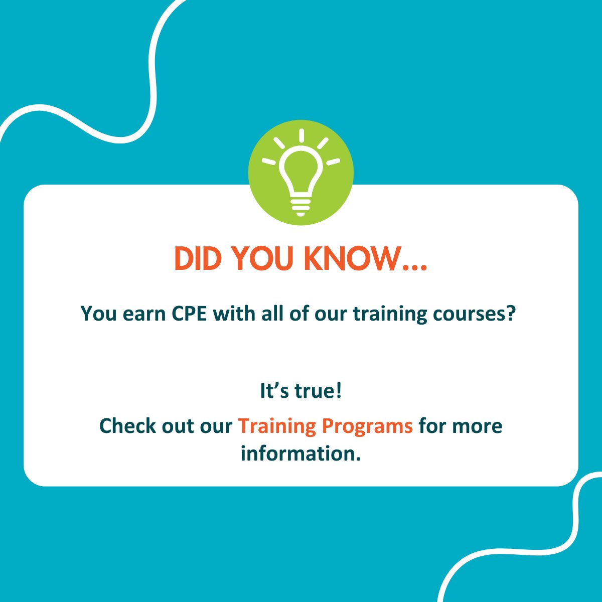 Do you need CPE credits? All our training courses offer CPE credit, a self-study option, and you can complete them at your own pace! Check out our new Training Program page for more information! 🔗 cstu.io/d97cd1