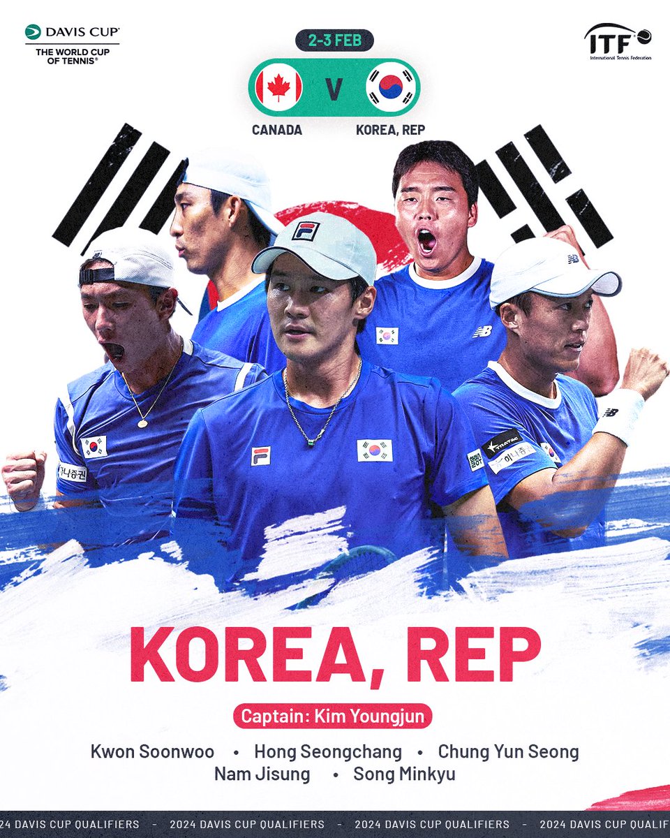 Team Korea, Rep are ready to take on Canada in the #DavisCup Qualifiers 🇰🇷