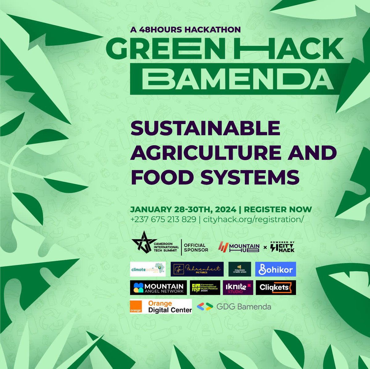 GDGBamenda's tweet photo. We are is excited to partner with the @CITS2024 and @mountainhubb to bring to you “Green Hack Bamenda”: A 48hrs Hackathon under the theme “Sustainable Agriculture and Food Systems”

Learn more &amp; Register: https://t.co/gfOLd3MLKA

#GDGBamenda #CityHackBamenda #BamendaToTheWorld https://t.co/QKEy1USI4j