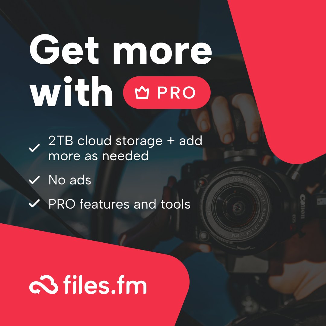 Files.fm PRO account for 7.90! ✅2TB storage space + add 1TB, 5TB, 10TB, 100TB and more as needed! ✅NO ADS ✅Password-protected links ✅File recovery for 30 days ✅Image editing tool ✅AI image text recognition, etc. 👉🏻 Learn more: files.fm/storage-plans