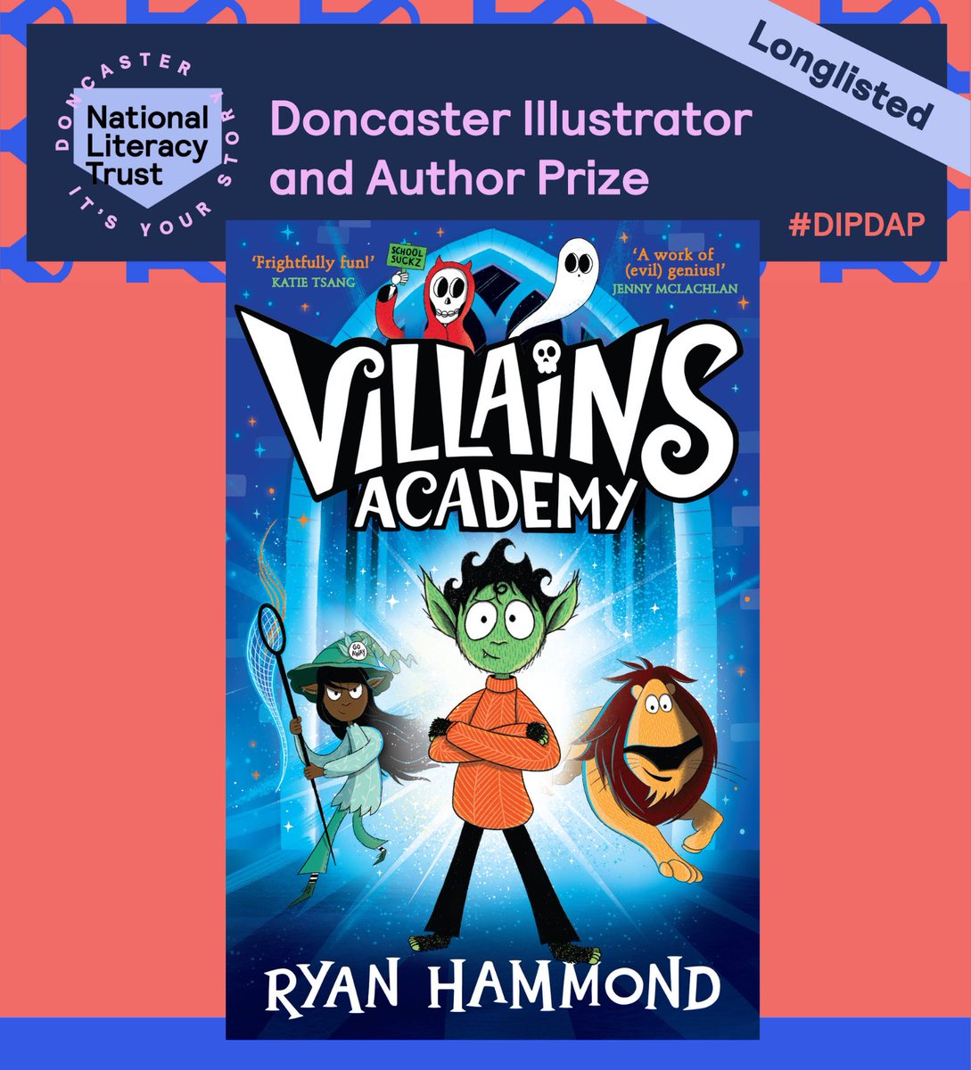 hamdesign's tweet photo. Iโm so honoured that Villains Academy is long listed for the National Literacy Trustโs #DIPDAP author & illustrator prize. Chosen by teachers, librarians, volunteers & children - it means the world. Thank you๐ https://t.co/xvTE9T3Wkc