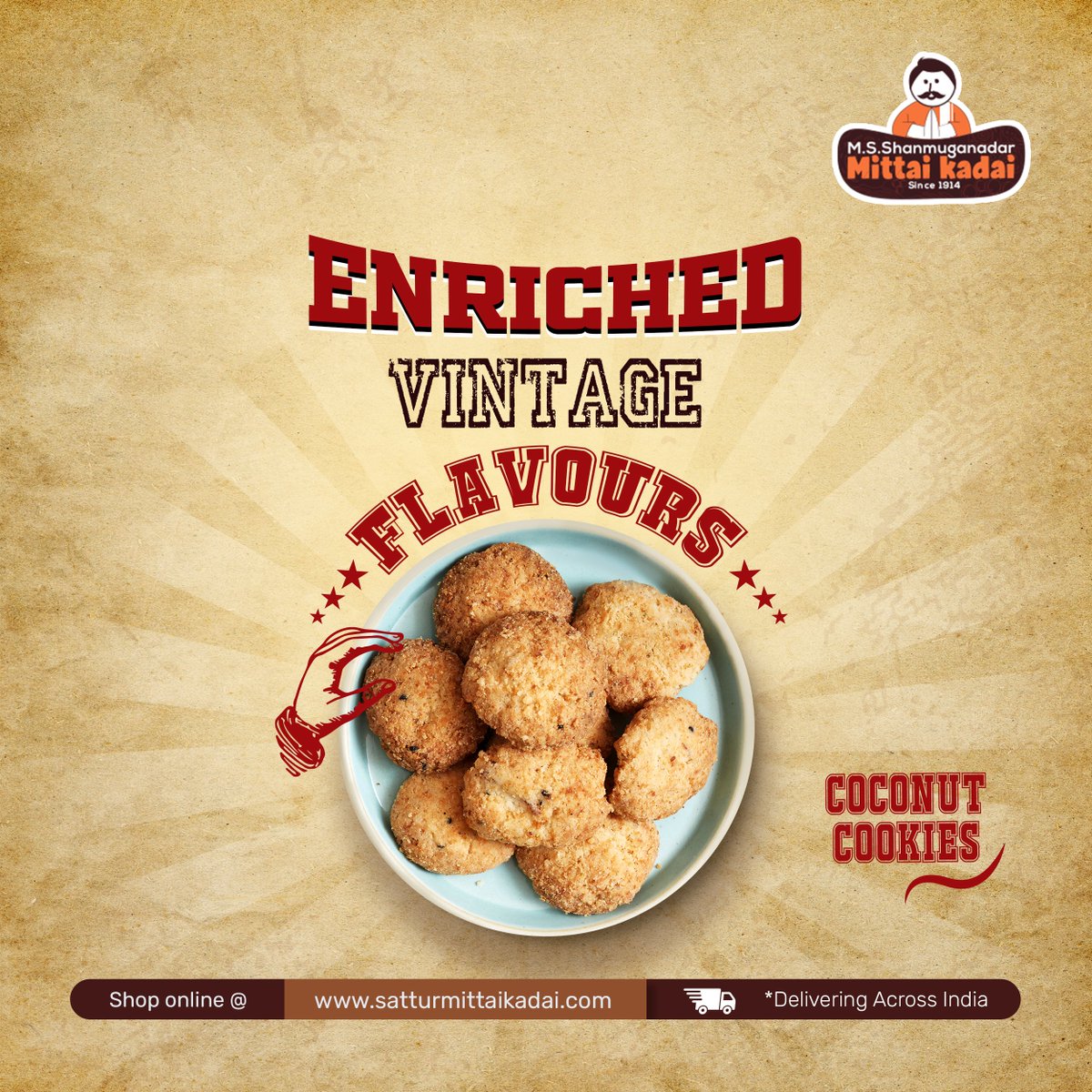 sattursevu's tweet photo. Relish the ever-charming taste of finely roasted coconut grates and fully baked Coconut Cookies from the house of #SatturMittaiKadai.
https://t.co/AO5VYMrZEK
#coconutcookies #coconutbiscuits #biscuits #cookies #Indiansnacks #Snacks #Snacksbox #Tastethedifference #Foodielife https://t.co/jvoXrXVRuX