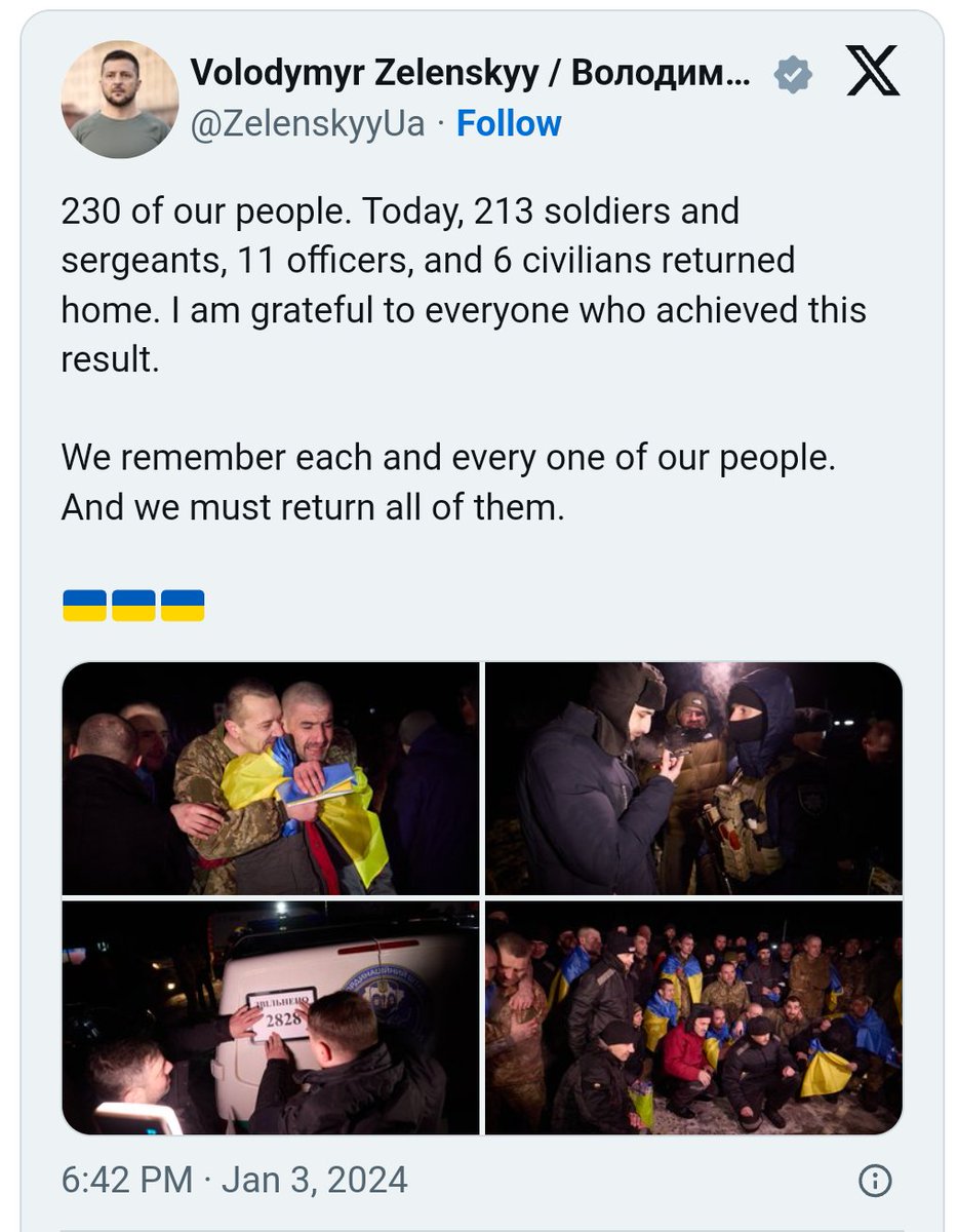 #Ukrayna ve #Rusya, #Ağustos'tan bu yana gerçekleşen ilk büyük mahkum değişimini gerçekleştirdi. Moskova, müzakere sürecinde #BAE'nin insani arabuluculuğunu vurgulayarak, toplamda 248 askerin Rusya'ya dönüşünü mümkün kıldığını belirtti. 
#5Ocak #cumalar 
#SonDakika #5January
