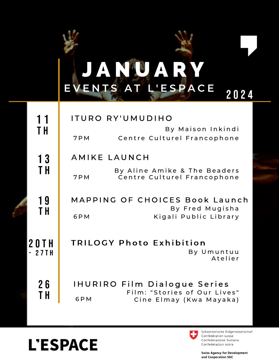 lespace_rw's tweet photo. Happy #January2024 !
You are most welcome again in #lespace to celebrate, discuss, and enjoy #art thoroughly!
We have a space to nurture creativity and #Culture thanks to our collaboration with @IF_Rwanda @RwandaArtsIn @atelier_academy @imitana @KigaliLibrary @Moshions
Karibu https://t.co/AJVyPpMBOo