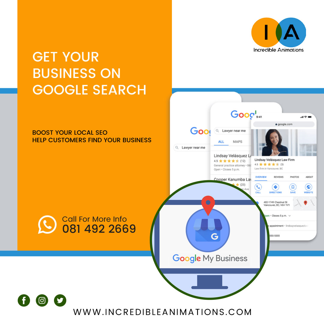 Boost Your Business Visibility! Get Listed on Google Maps/Search Today for Maximum Reach and Exposure.

Contact Us for Professional Service
0814922669 /0852226999
Info@incredibleanimations.com