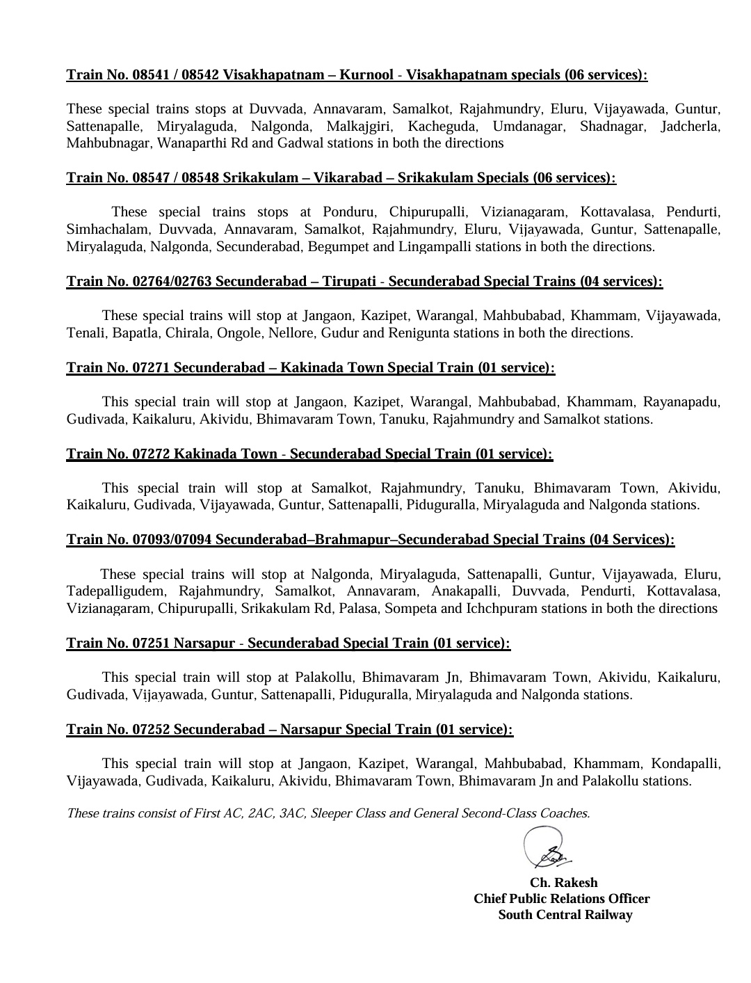 Image South Central Railway to Run 32 Sankranti Special Train