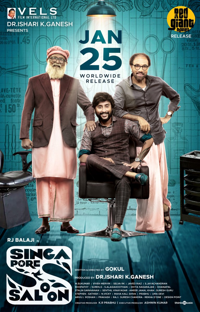 Happy to announce that @RJ_Balaji starring #SingaporeSaloon, Produced by @VelsFilmIntl @IshariKGanesh is getting released worldwide on Jan 25th !! Get ready for a complete Fun Filled Entertainment💫 TamilNadu release by @RedGiantMovies_ Directed by @DirectorGokul