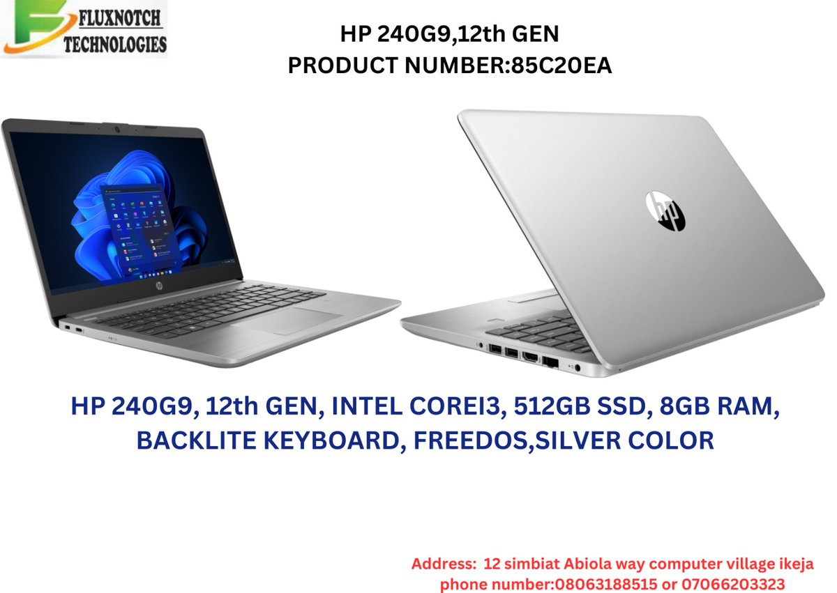 TFluxnotch's tweet photo. Brand new laptop for the new year
HP 240G9, 12TH GEN, INTEL COREI3, 512GB SSD, 8GB RAM, BACKLIT KEYBOARD, WINDOWS 11, SILVER COLOR

PHONE NUMBER AND WHATSAPP 07066203323

OFFICE ADDRESS: @12 SIMBIAT ABIOLA WAY COMPUTER VILLAGE

#brandnew #computervillage #laptops https://t.co/t1zZxCnD52