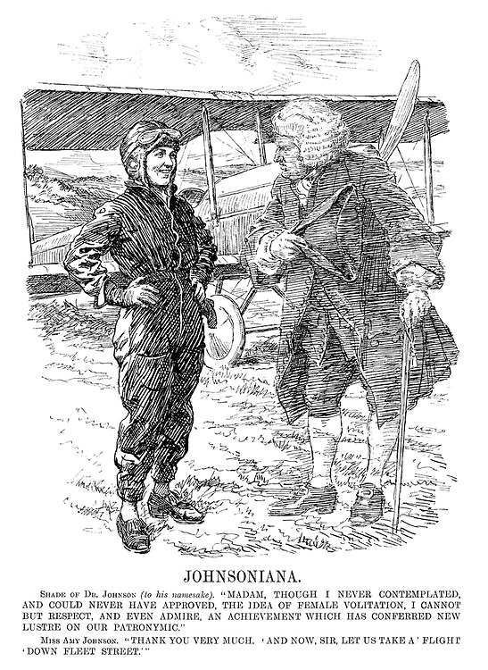 PunchBooks's tweet photo. #OTD 5 January 1941 record-setting British woman pilot Amy Johnson disappeared after the plane she was ferrying during #WW2 crashed in poor weather. PUNCH saluted Amy with a cartoon in her glory days. Bernard Partridge 1930 #aviation #flying #flight #DrJohnson #celebrity https://t.co/IzkzrQARb6