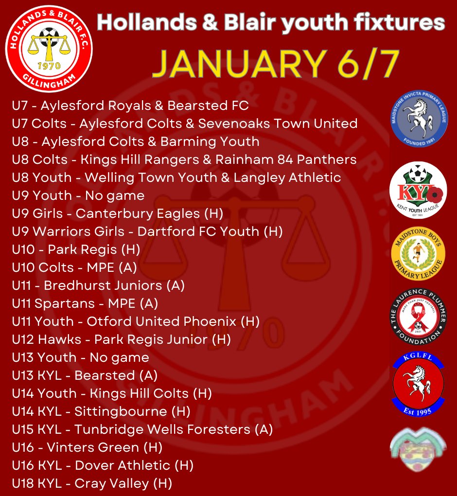 handbfcyouth's tweet photo. The very best of luck to all the @hollandsblairfc youth sides in action this weekend. @KGLFL @KentYouthLeague @PrimaryLge #blairarmy 🔴⚪️🔵🟡⚽️⚽️⚽️⚽️ https://t.co/se2HaJKwFx