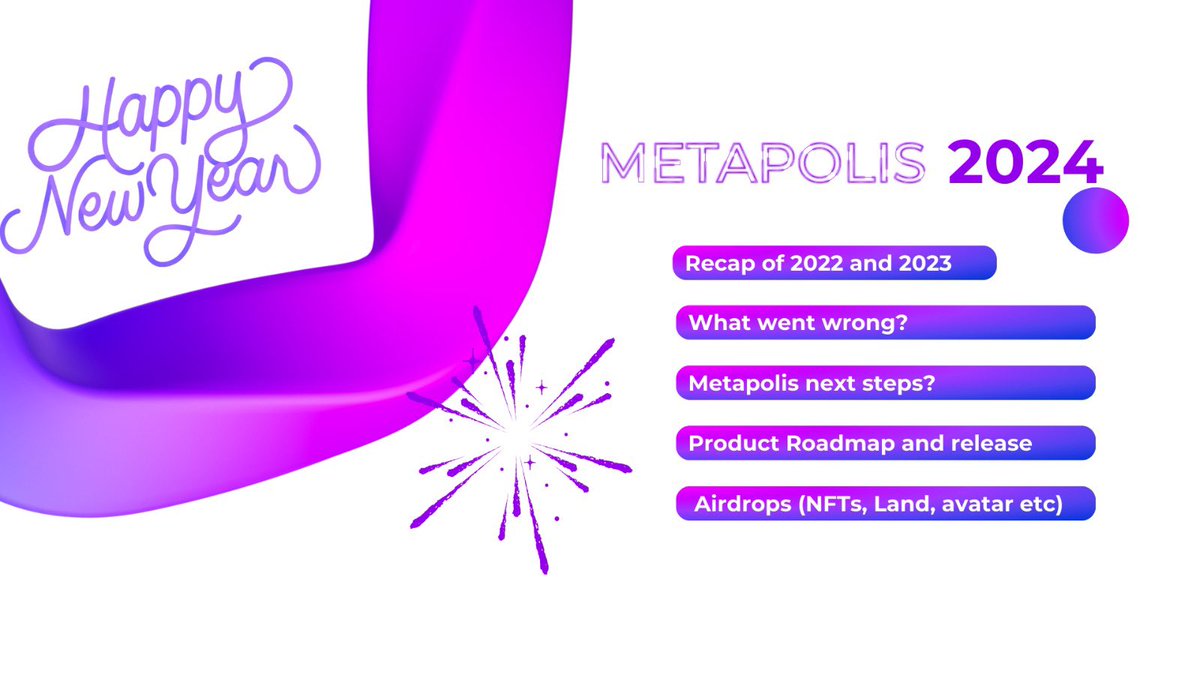 themetapolis's tweet photo. Happy New Year to our community! 🎉 #Metapolis is back - renewed and ready with upcoming products and tech. 
Stay tuned for more info :

•2022/2023 recap
•What went wrong? 
•Steps ahead 
•Product roadmap
•Exciting Airdrops https://t.co/5SfCD3nZ00