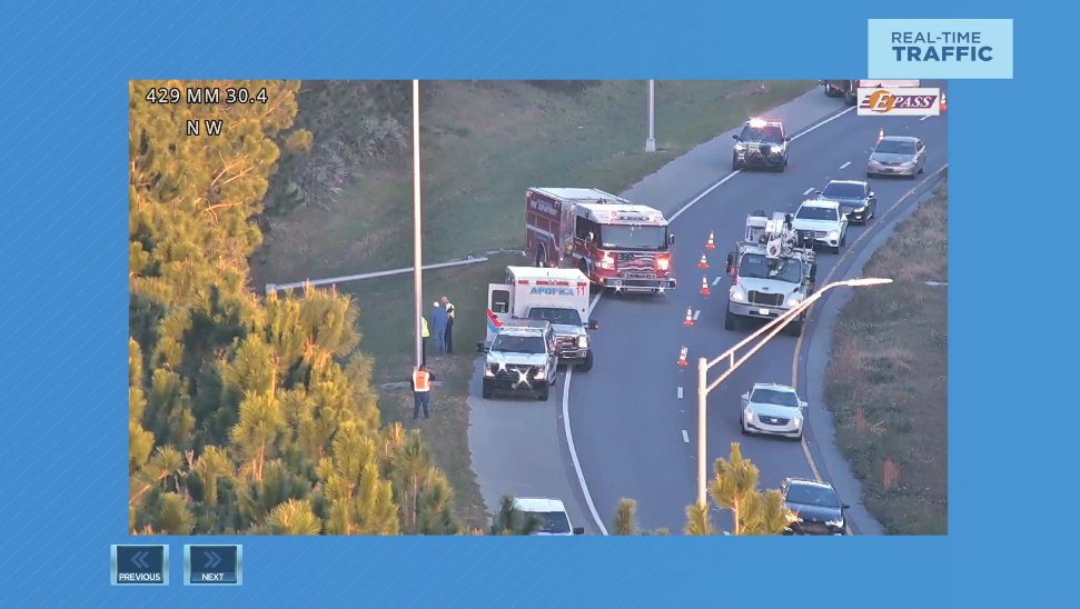 CRASH blocking right lane of SR-429 southbound off-ramp to SR-414. #News13Orange
