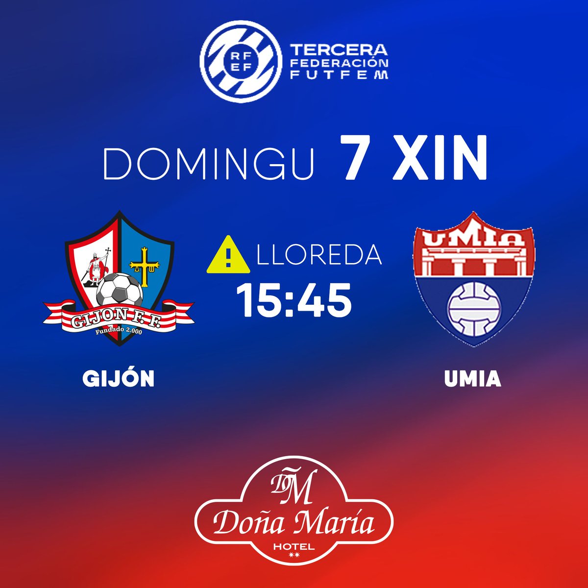 GijonFutFem's tweet photo. 🟦 AVISU | Cambiu de sede

Debido a la previsión meteorolóxica la sede del partíu escontra'l UMIA CF va ser el campu de LLOREDA

🔴🔵 #teyeres
🧣 #KeepTheFutfem https://t.co/75lIC1YG4S
