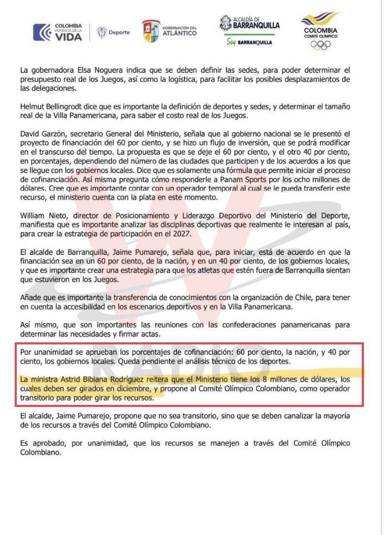 AForeroM's tweet photo. Mafe.

Esta es el acta de una reunión de noviembre 7 en la que @MinDeporteCol se comprometió a girar los US 8 millones en diciembre.

¿Qué más evidencia necesitas para borrar un trino abierta y descaradamente falso? ¿Te parece ético difundir noticias falsas a sabiendas? https://t.co/qW1YKTO1tc