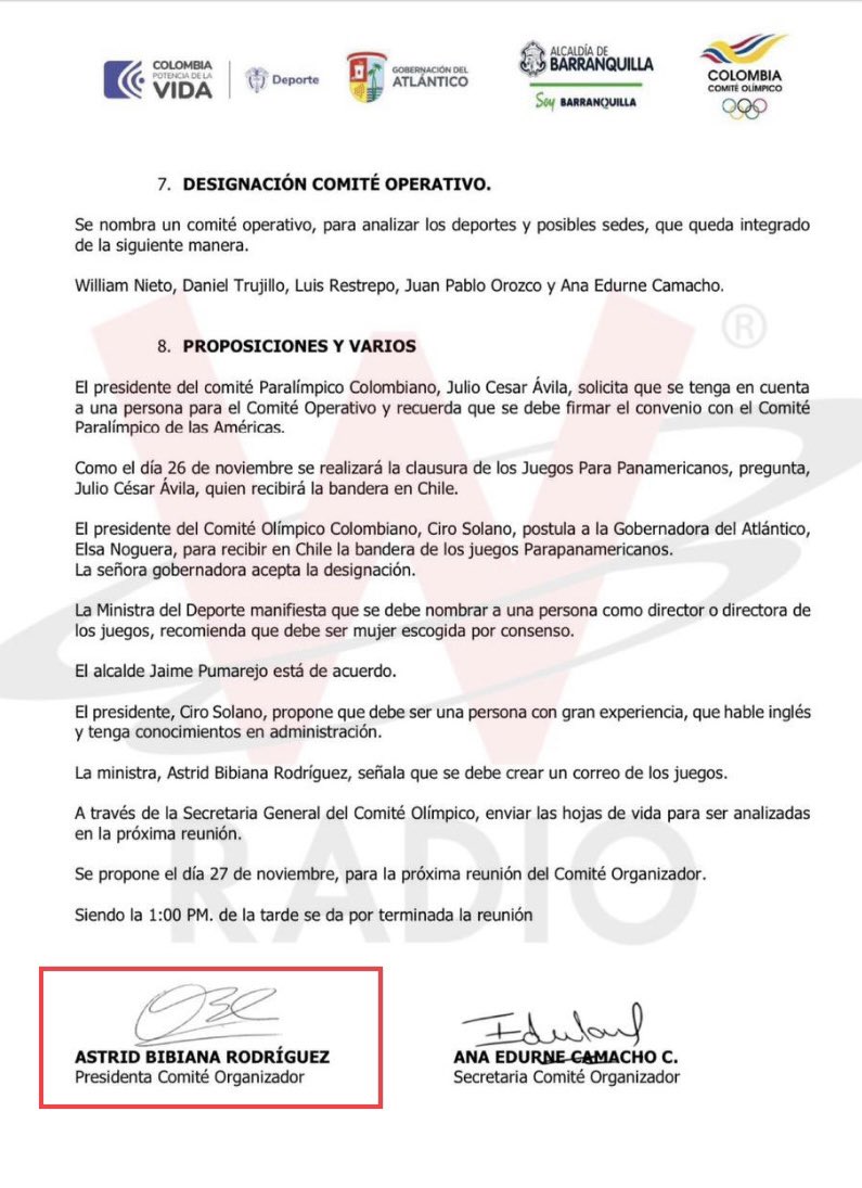 AForeroM's tweet photo. Mafe.

Esta es el acta de una reunión de noviembre 7 en la que @MinDeporteCol se comprometió a girar los US 8 millones en diciembre.

¿Qué más evidencia necesitas para borrar un trino abierta y descaradamente falso? ¿Te parece ético difundir noticias falsas a sabiendas? https://t.co/qW1YKTO1tc