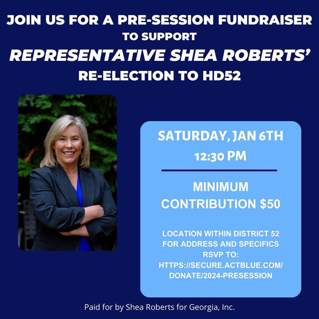 sheaforgeorgia's tweet photo. REMINDER: RSVP TODAY! https://t.co/Sm2U6URwpV Please join us tomorrow (Saturday) for tacos and to support my 2024 re-election campaign. We'll talk about the upcoming Session and 2024 elections. I look forward to seeing you tomorrow! #TeamShea #HD52 https://t.co/rv8fGiosWH