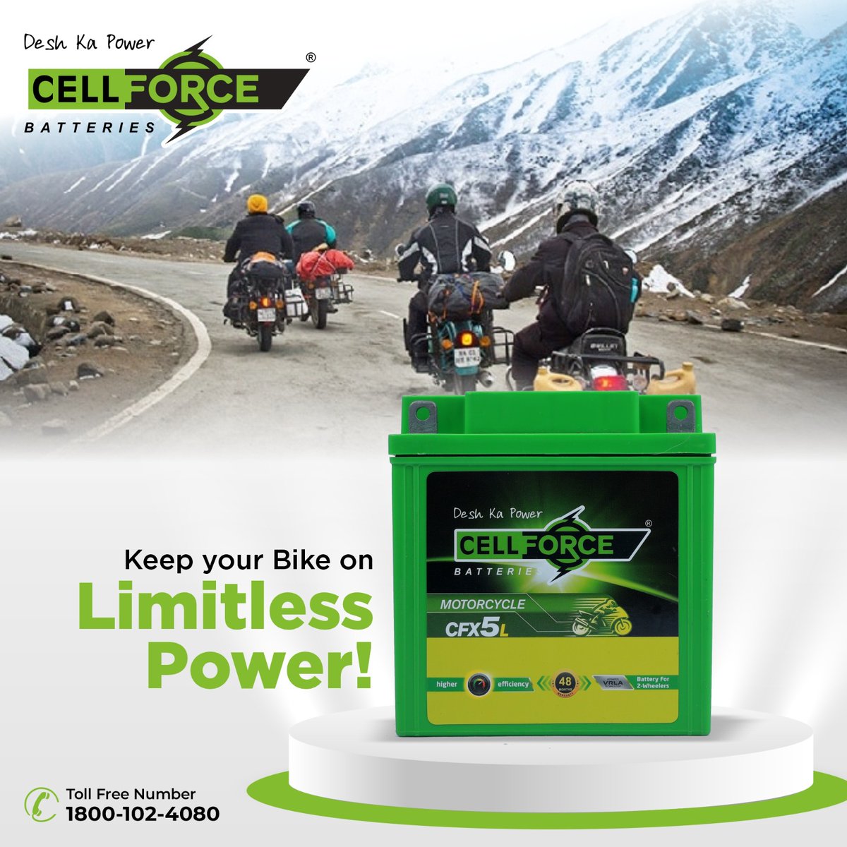 cellforce_p's tweet photo. Planning for your next Road Trip?

Then you must pack the most essential power for your Smooth Journey, CellForce Power Bike Battery, and keep your bike on limitless power.

Visit your nearest CellForce Power Authorised Distributor today and install this battery.
#cellforcepower https://t.co/ALfit68Hwf