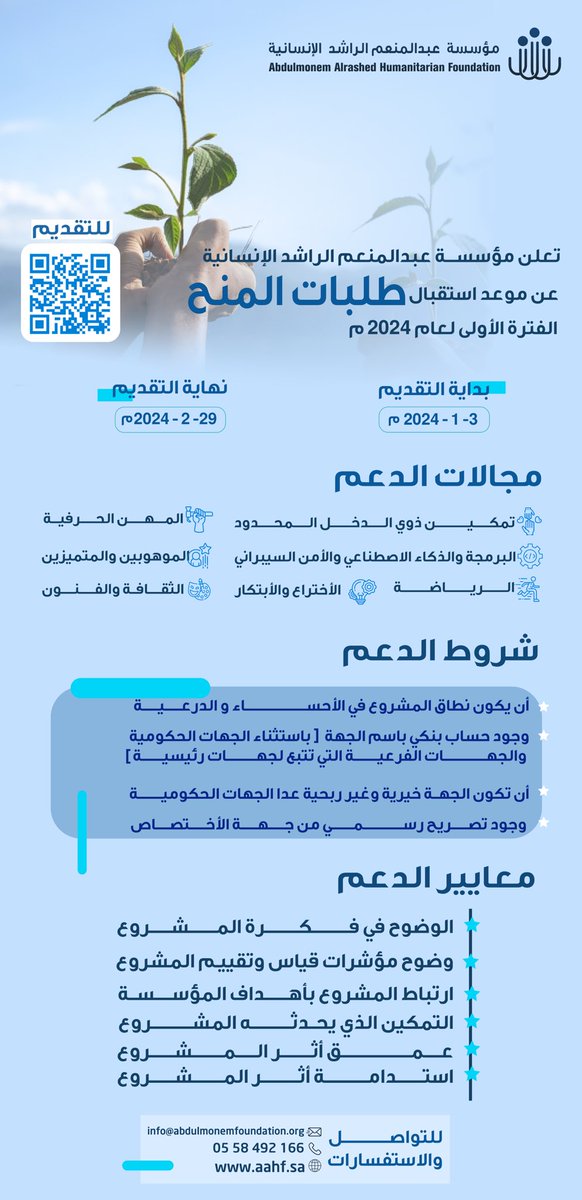 almonasib2018's tweet photo. تعلن #مؤسسة_عبدالمنعم_الراشد_الإنسانية @aahf_sa عن بدء فترة استقبال طلبات المنح للمشاريع والمبادرات المجتمعية في محافظة الأحساء ومحافظة الدرعية للفترة الأولى من عام 2024 م
🔗 التقدم  عبر الرابط
https://t.co/IuJsMaBBD5
بداية 03/ 01 / 2024م 
حتى تاريخ 29 / 02 / 2024م https://t.co/ftwwGNg76s