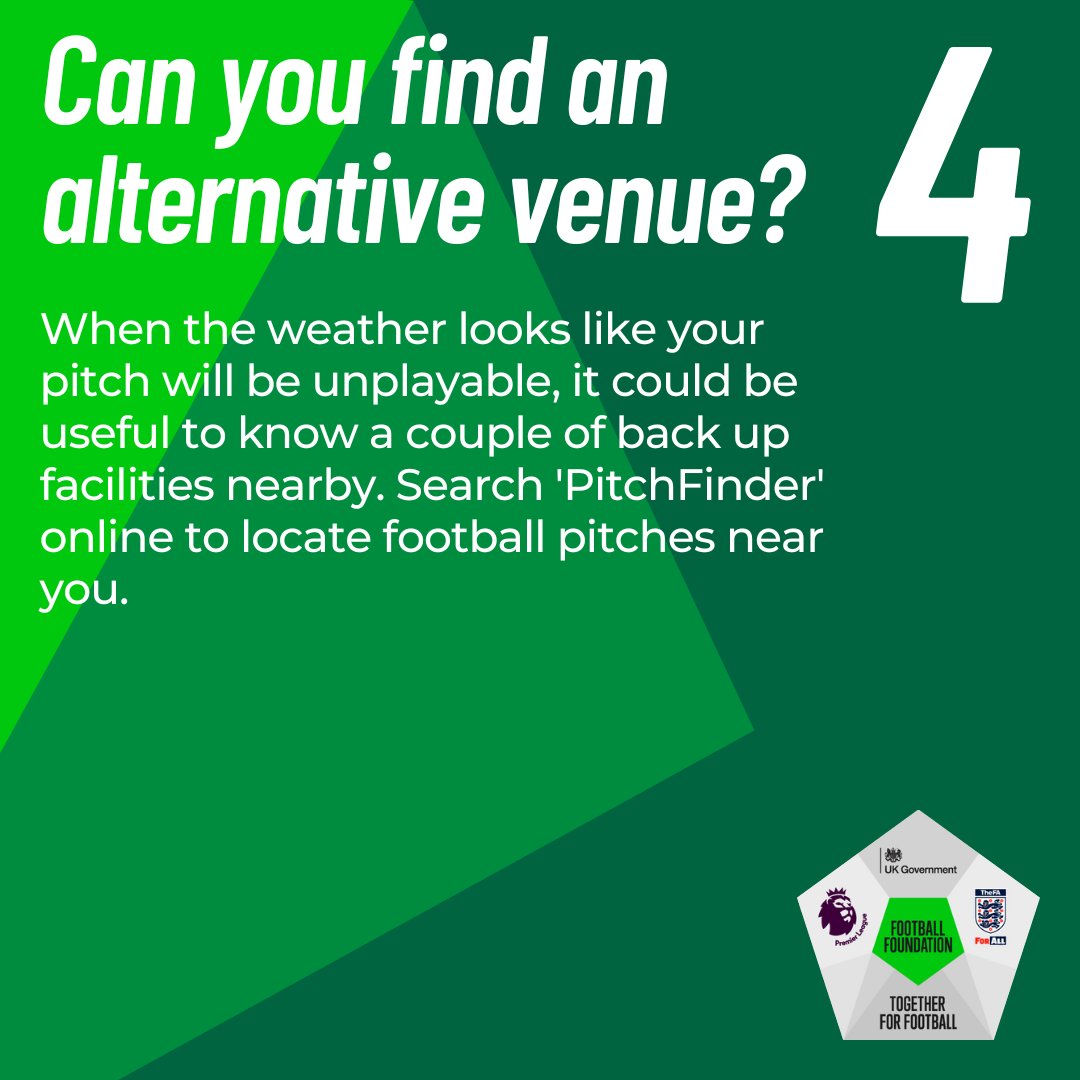 FootballFoundtn's tweet photo. 🚨 After heavy downpours this week, here's some tips on dealing with your grass pitches in wet and waterlogged conditions.

Access further grass pitch guidance and @thegma_ advice by joining our free Online Groundskeeping Community 👇