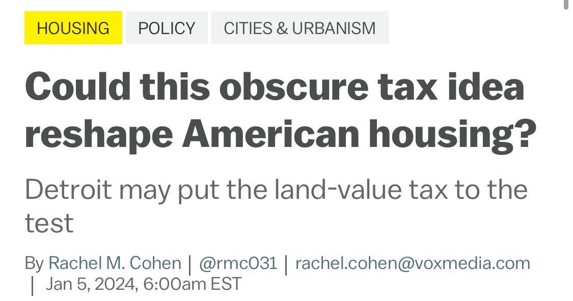 I wrote about land taxes (stay with me) and why it’s a big deal that Detroit may adopt it

vox.com/24025379/detro…