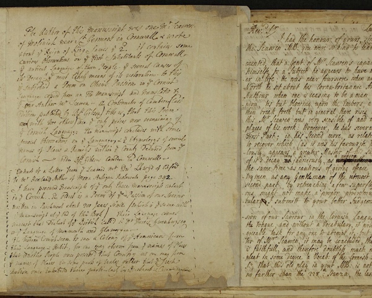 kresenkernow's tweet image. For today&apos;s @HeritageFundUK #heritagetreasures we&apos;ve chosen William Scawen&apos;s manuscript &apos;Antiquities Cornubrittanic’ from 1688.  Realising the Cornish language was dying out, he wrote several manuscripts including this one.  #kernewek #cornishlanguage @HeritageFundL_S