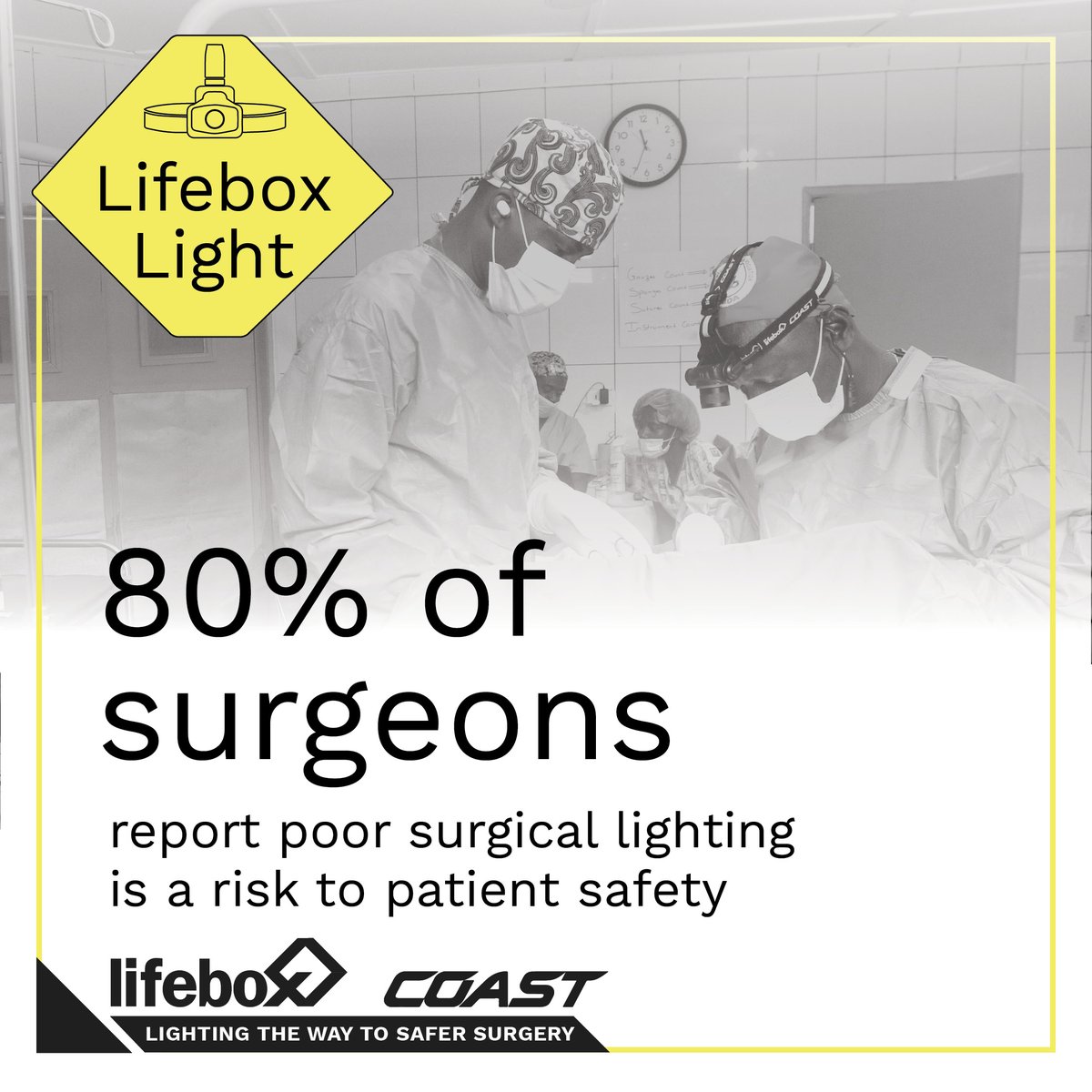 SaferSurgery's tweet photo. Blood Loss. Organ injury. Nerve damage.
No surgical patient should be harmed because of a lack of light.

Lifebox &amp; @COASTproducts are equipping surgeons with low-cost, high-quality headlights to improve surgical safety.

https://t.co/70Rwd2cObd

#LifeboxLight https://t.co/T4xLVUschb