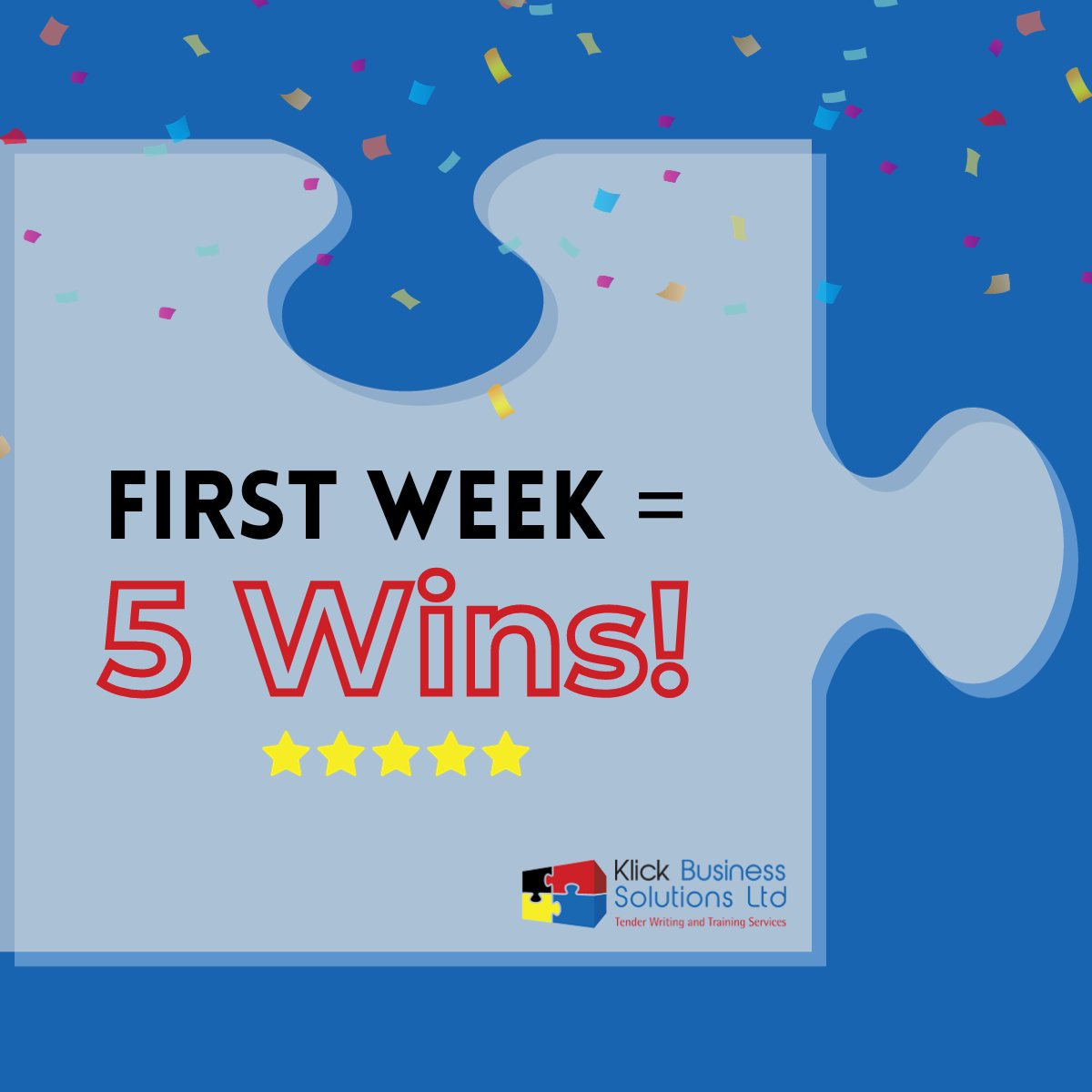 An amazing start to 2024 for Klick, receiving notifications of 5 contract wins for our clients this week!🎉 

Looking forward to many more successful outcomes this year! 🥇 

#tenderwriting #contractwins #clientsuccess #2024achievements