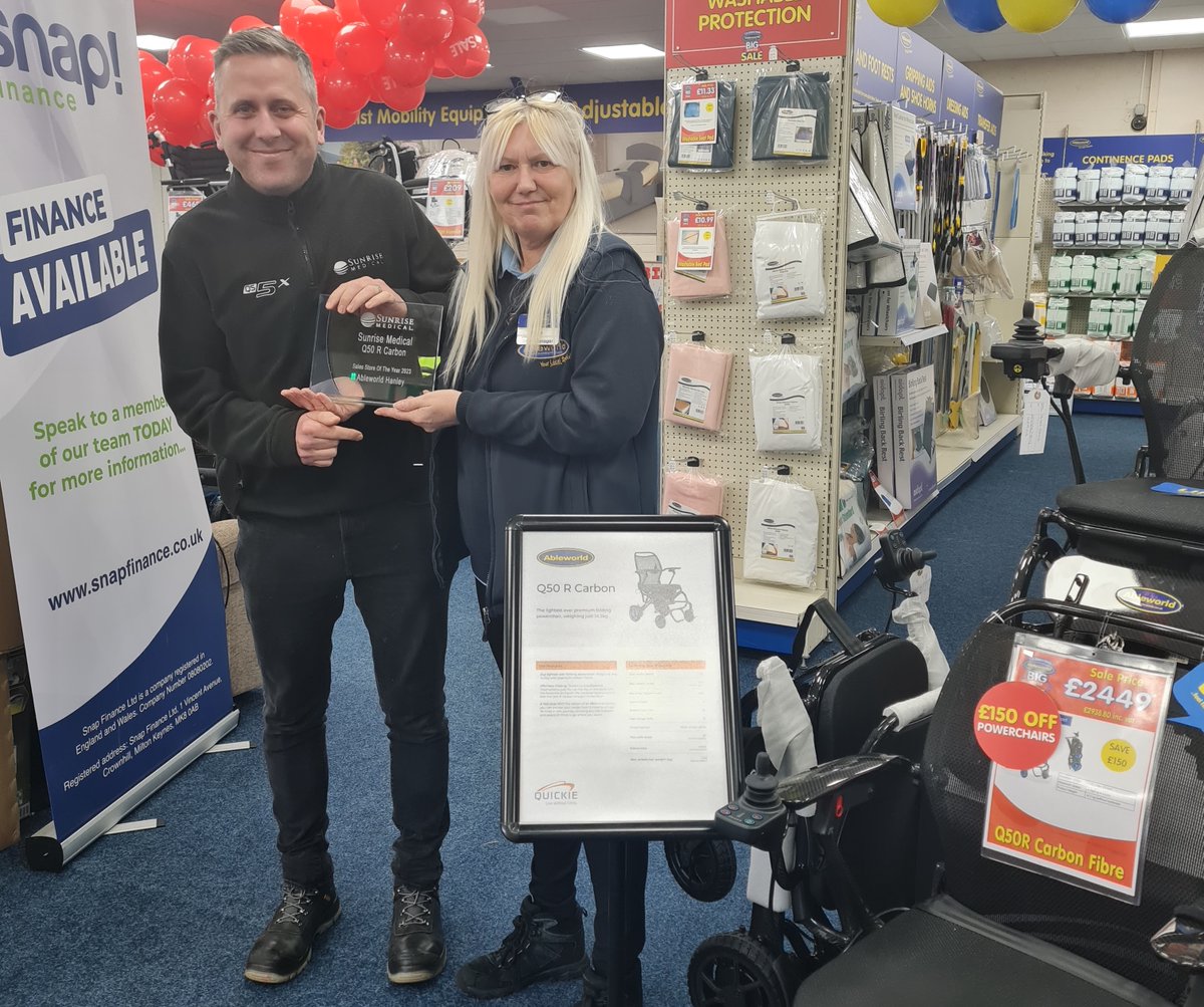 #ICYMI: Mobility equipment supplier @SunriseMedical has recognised the @AbleworldUK store in Hanley, Stoke-on-Trent, for achieving strong sales in 2023 of its Q50 R Carbon powered wheelchair. Read more: bit.ly/4aLEVSp