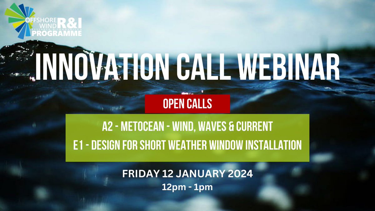 1 week to go until the first innovation call webinar, sponsored by West of Orkney Windfarm📣 Join us to hear about the Offshore Wind Research & Innovation Programme and answer questions on the open innovation calls. Register here: lnkd.in/eCCgkYXG