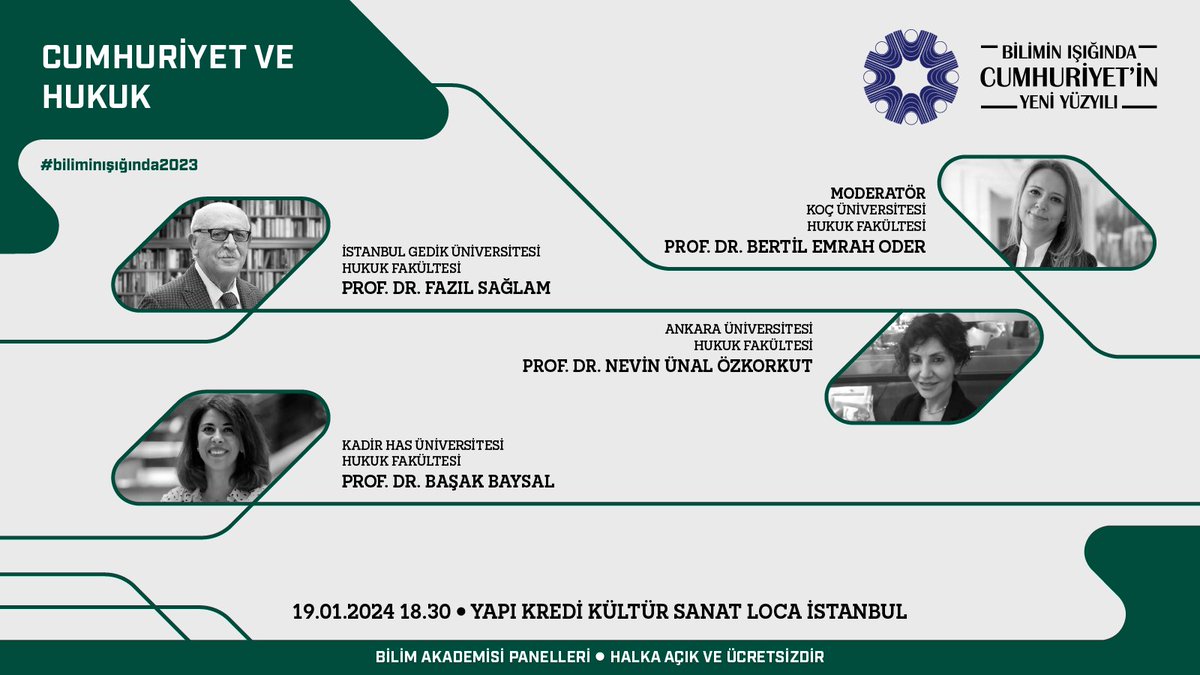 2024 Bahar Panellerinin ilki, üyemiz Prof. Dr. Bertil Emrah Oder moderatörlüğünde “Cumhuriyet ve Hukuk” konusuyla 19 Ocak 2024 saat 18:30‘da Yapı Kredi Loca’da gerçekleşecektir.

Görüşmek dileğiyle!

bilimakademisi.org/cumhuriyet-ve-…

<a href="/bertiloder/">Bertil Oder</a> <a href="/BasakZBaysal/">Başak Baysal</a> <a href="/YapiKrediKultur/">YapıKrediKültürSanat</a>