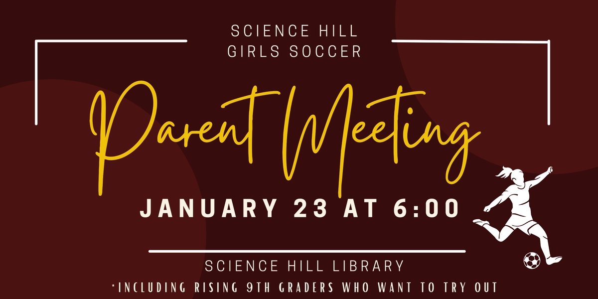 Science Hill Girls Soccer (@shtoppersgsoc) on Twitter photo January 23 at 6:00 - Parent Meeting in the SH Library.
This includes rising 9th graders who want to try out.  See you there! January 23 at 6:00 - Parent Meeting in the SH Library.
This includes rising 9th graders who want to try out.  See you there!