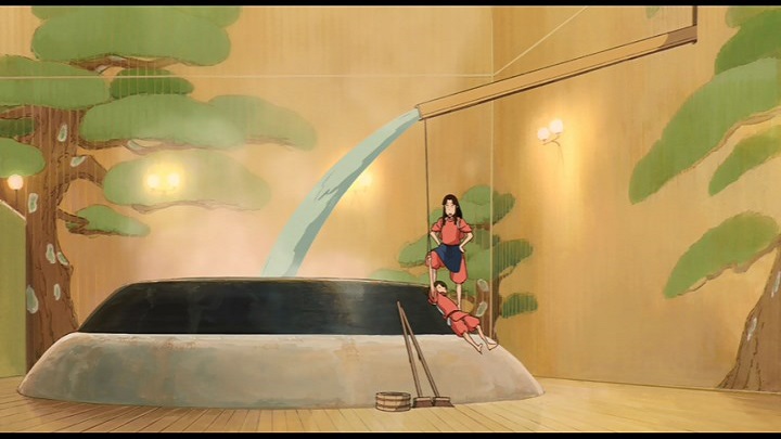 油屋のお湯の流れる音、お風呂場のタワシを擦る音、調理場や宴会場の音