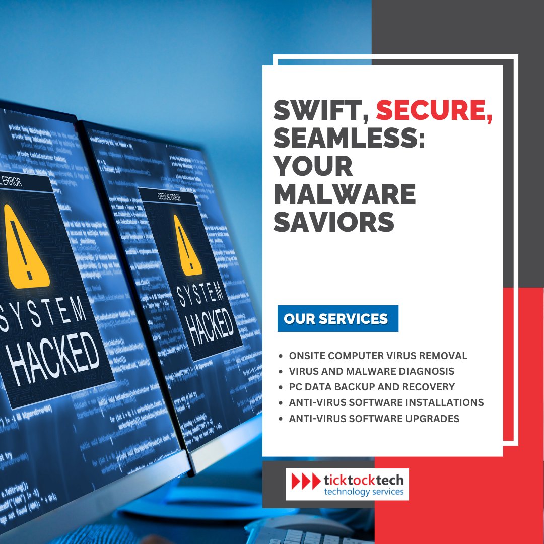 🛡️ Don't let malware play hide and seek with your data!⚡️💻 Swift solutions, iron-clad security, and a seamless experience await you. Embrace the future of digital protection! 🌐🚀

#Ticktocktech #MalwareRemoval #CyberSecurity #MalwareProtection #SafeBrowsing #DigitalSecurity