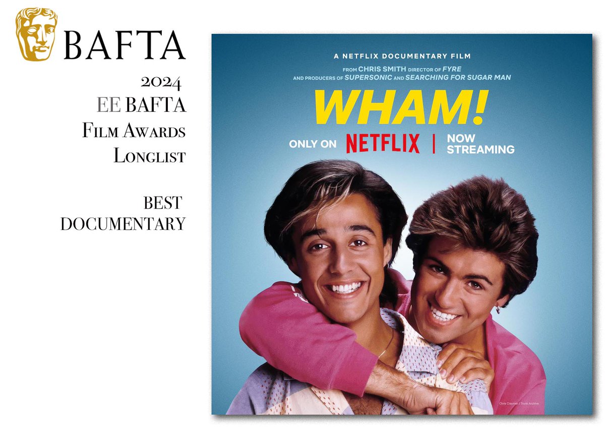 This is amazing! I couldn't be more thrilled to see that the #Wham film has been included on the @BAFTA long list announced today!