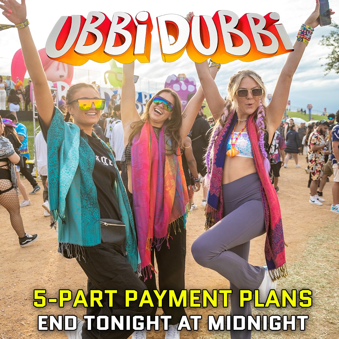 UbbidubbiFest's tweet photo. Last call for 5-Part Payment Plans!🛸 Today is the last day to purchase Ubbi Dubbi 2024 tix with a 5-part payment plan. Don't miss this chance to secure your tickets with a deposit as low as $25 https://t.co/coJsR3msaZ https://t.co/0mv8lmNmys
