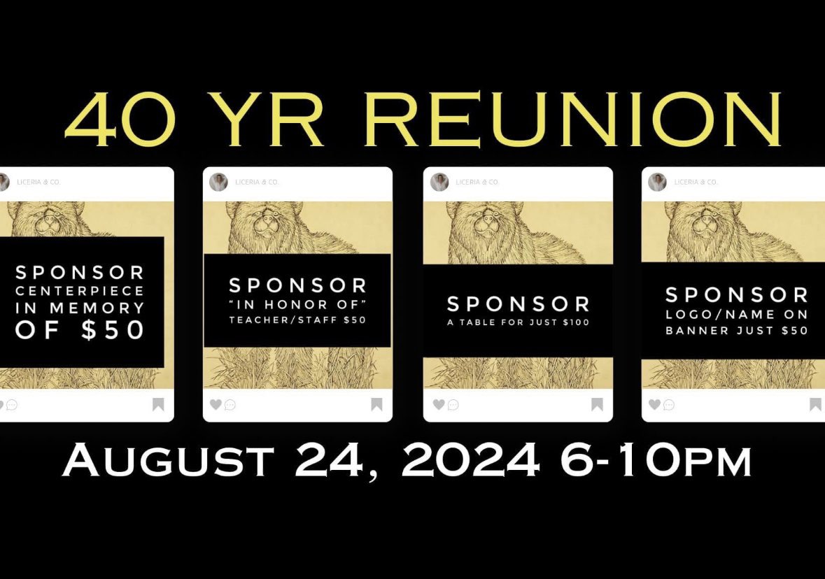 Hey BCHS Class of ‘84! If you haven’t joined our FB group, now is the time. 40 year reunion plans are happening now! Don’t miss out and spread the word!!
More info coming soon! #BCHSclassof84