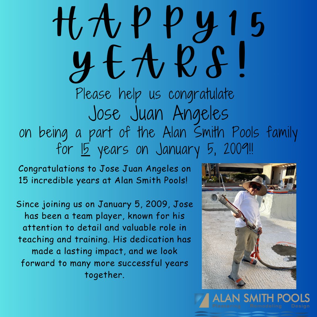 PoolRemodeling's tweet image. Happy 15 years at Alan Smith Pools Jose Juan!! 
 #alansmithpools #awesomeStaff