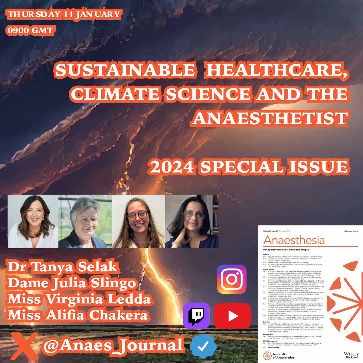 Live next week, <a href="/GongGasGirl/">Tanya</a> launches our 2024 special issue!

Dame Julia Slingo on the problems with GWP and desflurane
<a href="/VirginiaLedda/">Virginia Ledda</a> on carbon literacy and surgery
<a href="/AlifiaChakera/">Alifia Chakera</a> on reducing nitrous oxide waste 

📆11/01/24
⏰0900 GMT

LIVE and free on all platforms!