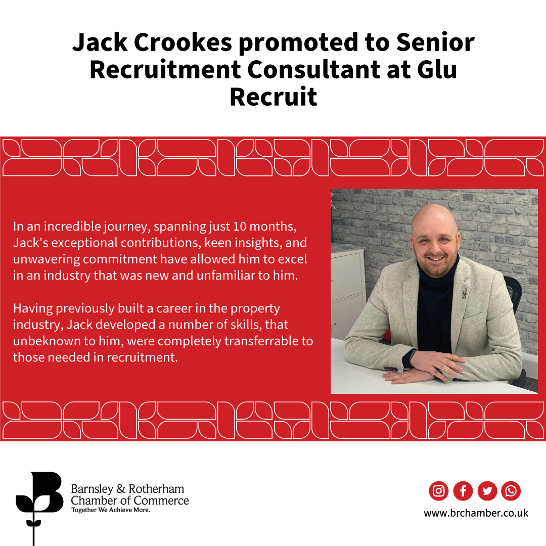 Read more 👉  ow.ly/7uN450Qo5XM

In the fast-paced world of recruitment, talent and dedication often shine brightly, and <a href="/glu_recruit/">Glu Recruit</a> are thrilled to announce the well-deserved promotion of Jack Crookes to the role of Senior Recruitment Consultant.

#brchamber