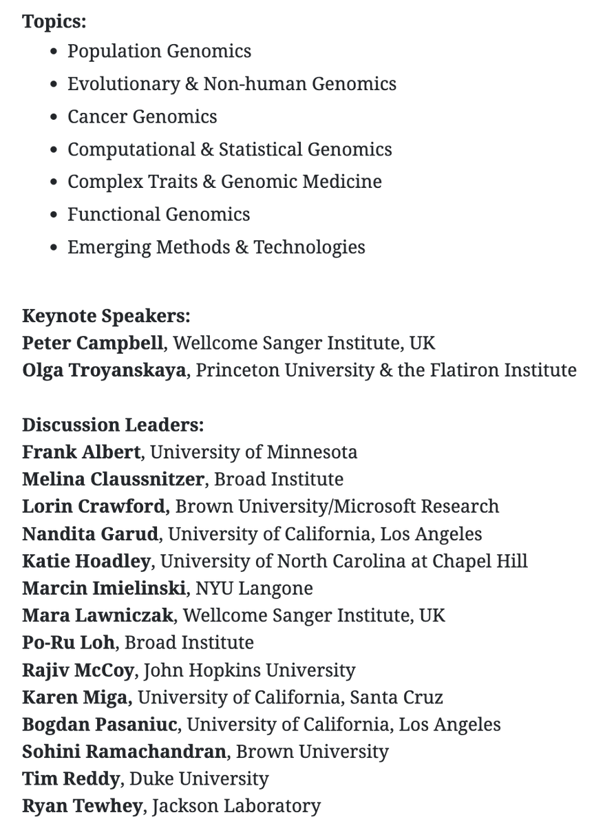 Six weeks left until the abstract deadline for Biology of Genomes at CSHL #BoG24! We have a stellar lineup of keynotes and discussion leaders (=~invited speakers), and look forward to another brilliant meeting in May 7-11. Abstract submission &amp; info: 
meetings.cshl.edu/meetings.aspx?…