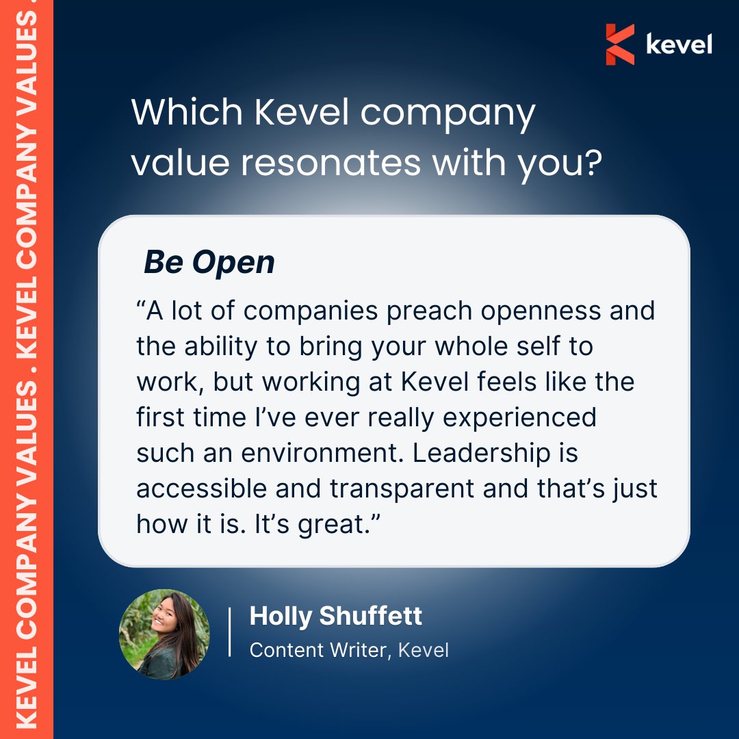 ⭐ We love to speak to Kevelers to hear their interpretation of the key company values that we are so proud of.  We spoke to Holly Shuffett, our Content Writer extraordinaire and she explained why 'Be Open' is the value that means so much to her.

#companyvalues #companyculture