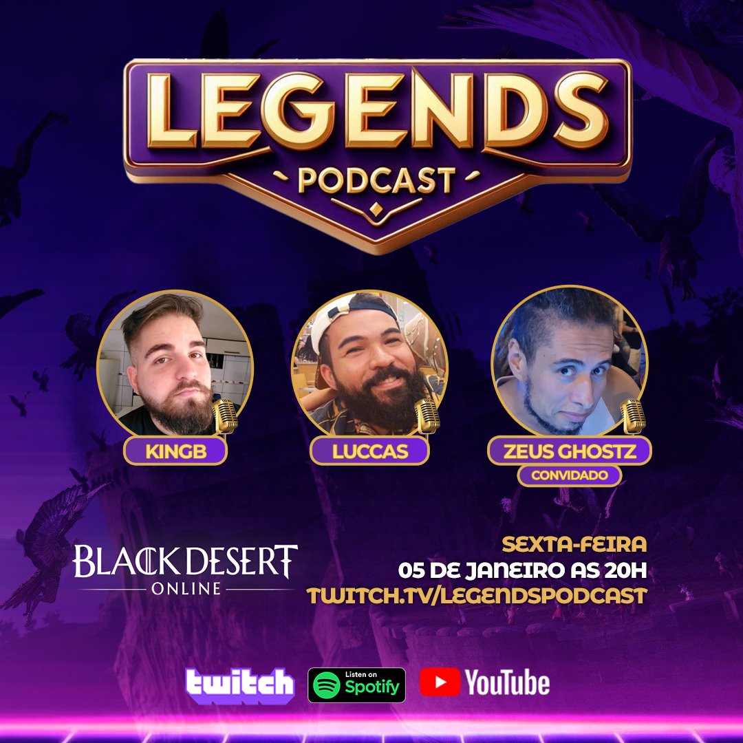 legendspod_cast's tweet photo. O Legends Podcast é um programa dedicado a MMORPGs toda sexta-feira às 20h. No próximo episódio vamos bater um papo com o @ZeusGhostz. Um dos maiores nomes no cenário gamer do Brasil.  Participe e fique ligado na nossa programação. 💜💛
#mmorpg #mmo #gamer #podcast #blackdesert https://t.co/Y0hcey0m2z