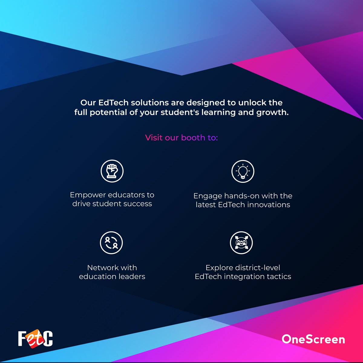 OneScreen_MEA's tweet photo. OneScreen EdTech solutions are meticulously designed to unlock the full potential of your students' learning and growth.
We invite you to join us at FETC 2024 to stay ahead of the curve. 🚀
#OneScreenMEA #OneScreen #fetc2024 #Edtech #education https://t.co/2XSYn6tvcs