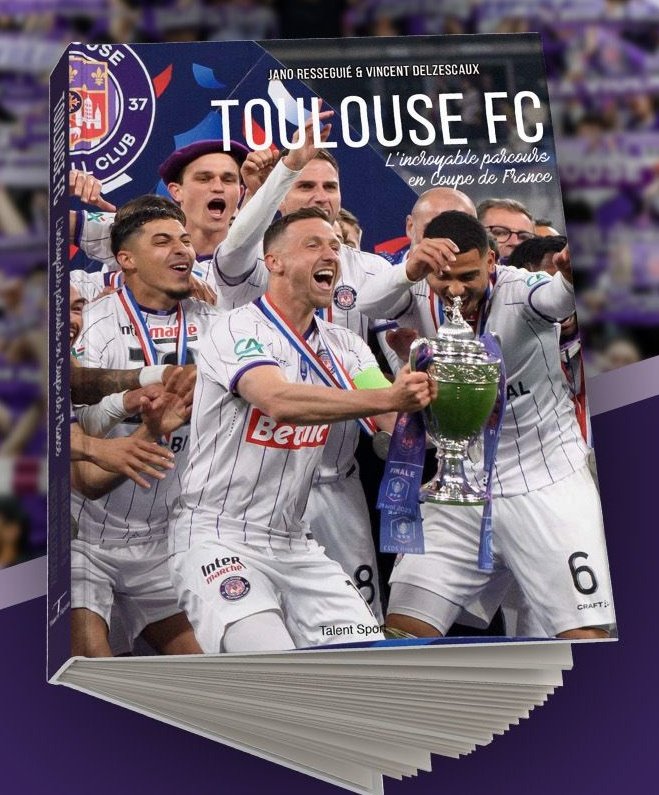 Merci <a href="/ToulouseFC/">Toulouse FC</a> ! Grâce à votre parcours et cette belle finale, ce livre a vu le jour et rencontre un beau succès. Nous avons pris bcq de plaisir à l'écrire avec <a href="/VincDelzescaux/">Vincent Delzescaux</a> Vous remettez ce dimanche votre trophée en jeu. 
Belle @coupedefrance 2024 😉