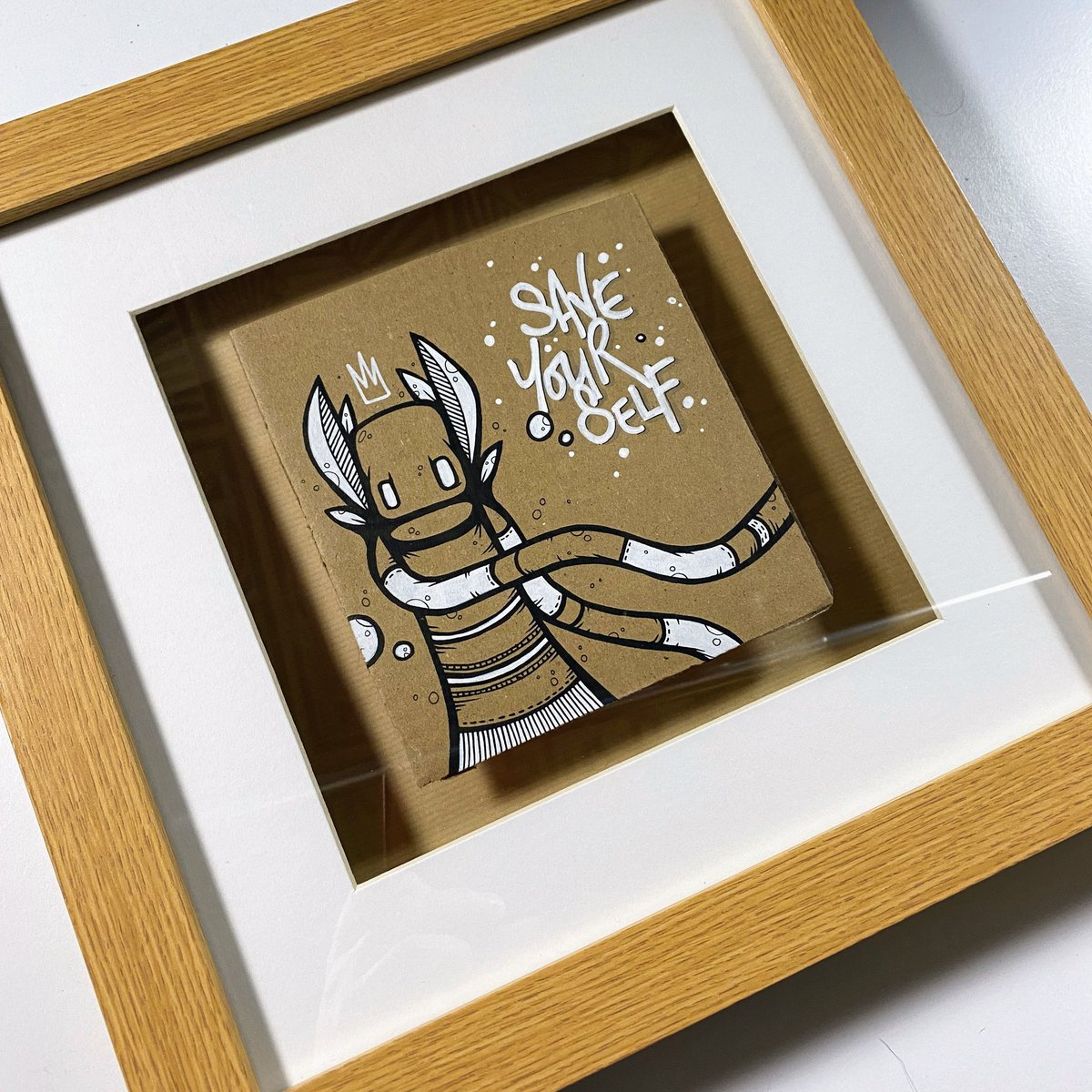 Korporate's tweet image. Really liking floating art in a box frame atm. #posca #korpworm #drawing #artforsale