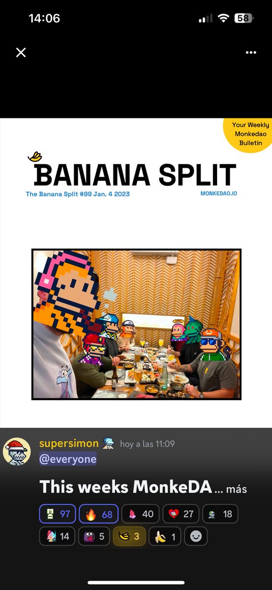 diegoarmandoAD's tweet photo. Selfie Front page of Banana Split ๐คณ๐ปrepping my @Claynosaurz sweater!
Celebrating @Rex__Black birthday in #Barcelona.
We ate free with friends just for being part of @MonkeDAO #MonkeMeetUp
WE MONKES ARE ALL FAMOUSโค๏ธ๐ https://t.co/5Yapa37xXU